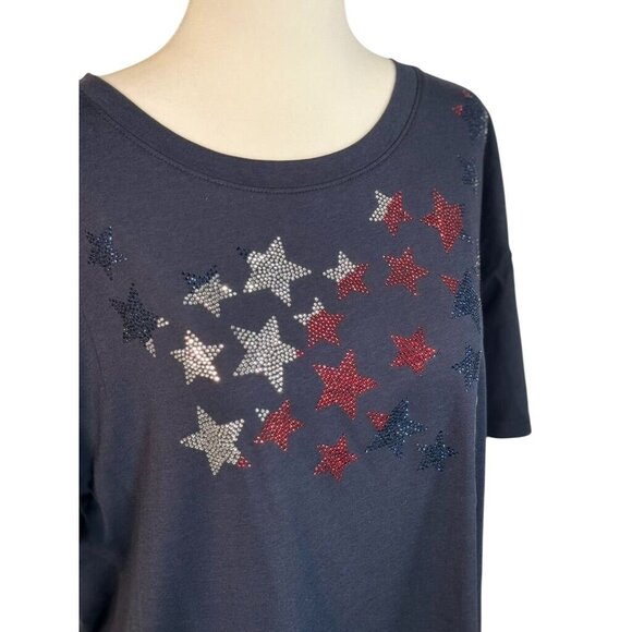 Tommy Hilfiger Navy Graphic Tee With Red/White/Blue Stars L/G 4Th July Womens S - Picture 1 of 10